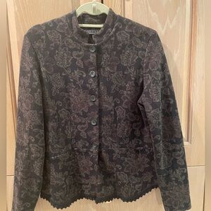 Peruvian Connection Cotton Black and Brown Floral Cardigan